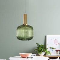 Zwarte/Gouden Cilinder/Ovaal/Capsule Hanglamp Modernistisch 1 Licht Grijs/Groen/Amber Geribbeld Glas Plafondlamp voor Keuken