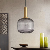 Zwarte/Gouden Cilinder/Ovaal/Capsule Hanglamp Modernistisch 1 Licht Grijs/Groen/Amber Geribbeld Glas Plafondlamp voor Keuken