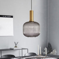 Zwarte/Gouden Cilinder/Ovaal/Capsule Hanglamp Modernistisch 1 Licht Grijs/Groen/Amber Geribbeld Glas Plafondlamp voor Keuken