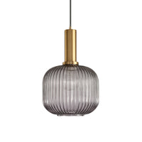 Zwarte/Gouden Cilinder/Ovaal/Capsule Hanglamp Modernistisch 1 Licht Grijs/Groen/Amber Geribbeld Glas Plafondlamp voor Keuken