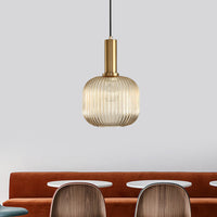 Zwarte/Gouden Cilinder/Ovaal/Capsule Hanglamp Modernistisch 1 Licht Grijs/Groen/Amber Geribbeld Glas Plafondlamp voor Keuken