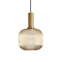 Zwarte/Gouden Cilinder/Ovaal/Capsule Hanglamp Modernistisch 1 Licht Grijs/Groen/Amber Geribbeld Glas Plafondlamp voor Keuken