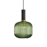 Zwarte/Gouden Cilinder/Ovaal/Capsule Hanglamp Modernistisch 1 Licht Grijs/Groen/Amber Geribbeld Glas Plafondlamp voor Keuken