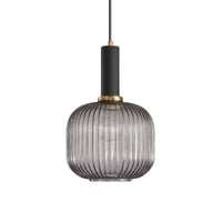 Zwarte/Gouden Cilinder/Ovaal/Capsule Hanglamp Modernistisch 1 Licht Grijs/Groen/Amber Geribbeld Glas Plafondlamp voor Keuken