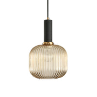 Zwarte/Gouden Cilinder/Ovaal/Capsule Hanglamp Modernistisch 1 Licht Grijs/Groen/Amber Geribbeld Glas Plafondlamp voor Keuken