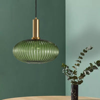 Zwarte/Gouden Cilinder/Ovaal/Capsule Hanglamp Modernistisch 1 Licht Grijs/Groen/Amber Geribbeld Glas Plafondlamp voor Keuken