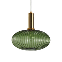 Zwarte/Gouden Cilinder/Ovaal/Capsule Hanglamp Modernistisch 1 Licht Grijs/Groen/Amber Geribbeld Glas Plafondlamp voor Keuken