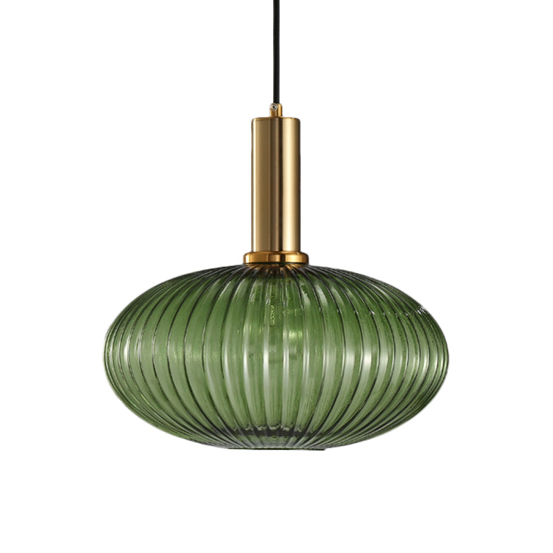 Zwarte/Gouden Cilinder/Ovaal/Capsule Hanglamp Modernistisch 1 Licht Grijs/Groen/Amber Geribbeld Glas Plafondlamp voor Keuken