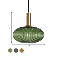 Zwarte/Gouden Cilinder/Ovaal/Capsule Hanglamp Modernistisch 1 Licht Grijs/Groen/Amber Geribbeld Glas Plafondlamp voor Keuken