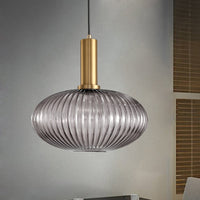 Zwarte/Gouden Cilinder/Ovaal/Capsule Hanglamp Modernistisch 1 Licht Grijs/Groen/Amber Geribbeld Glas Plafondlamp voor Keuken