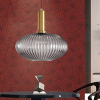 Zwarte/Gouden Cilinder/Ovaal/Capsule Hanglamp Modernistisch 1 Licht Grijs/Groen/Amber Geribbeld Glas Plafondlamp voor Keuken