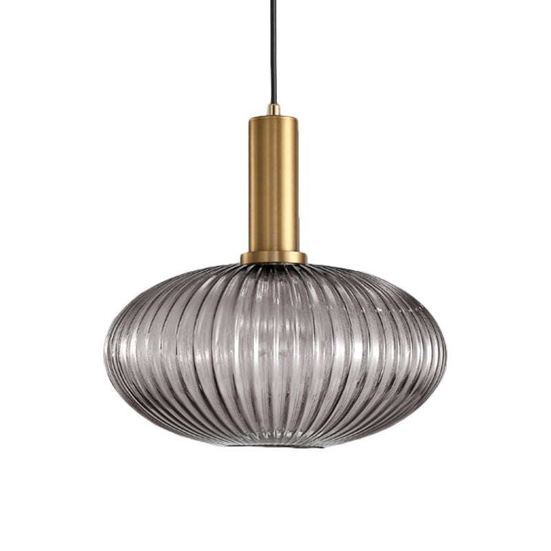 Zwarte/Gouden Cilinder/Ovaal/Capsule Hanglamp Modernistisch 1 Licht Grijs/Groen/Amber Geribbeld Glas Plafondlamp voor Keuken