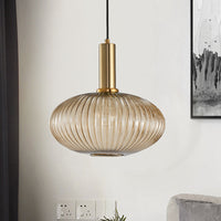 Zwarte/Gouden Cilinder/Ovaal/Capsule Hanglamp Modernistisch 1 Licht Grijs/Groen/Amber Geribbeld Glas Plafondlamp voor Keuken
