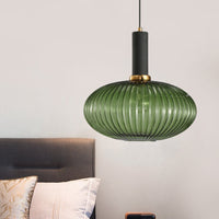 Zwarte/Gouden Cilinder/Ovaal/Capsule Hanglamp Modernistisch 1 Licht Grijs/Groen/Amber Geribbeld Glas Plafondlamp voor Keuken