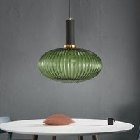 Zwarte/Gouden Cilinder/Ovaal/Capsule Hanglamp Modernistisch 1 Licht Grijs/Groen/Amber Geribbeld Glas Plafondlamp voor Keuken