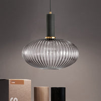 Zwarte/Gouden Cilinder/Ovaal/Capsule Hanglamp Modernistisch 1 Licht Grijs/Groen/Amber Geribbeld Glas Plafondlamp voor Keuken