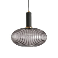 Zwarte/Gouden Cilinder/Ovaal/Capsule Hanglamp Modernistisch 1 Licht Grijs/Groen/Amber Geribbeld Glas Plafondlamp voor Keuken