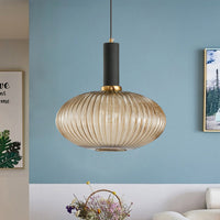Zwarte/Gouden Cilinder/Ovaal/Capsule Hanglamp Modernistisch 1 Licht Grijs/Groen/Amber Geribbeld Glas Plafondlamp voor Keuken