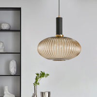 Zwarte/Gouden Cilinder/Ovaal/Capsule Hanglamp Modernistisch 1 Licht Grijs/Groen/Amber Geribbeld Glas Plafondlamp voor Keuken