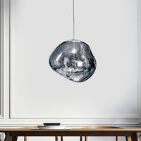 Contemporary Irregular Pendant Lighting Zilver/Rode Glas 1 Licht Eetkamer Hanglamp, 8"/12" Breed