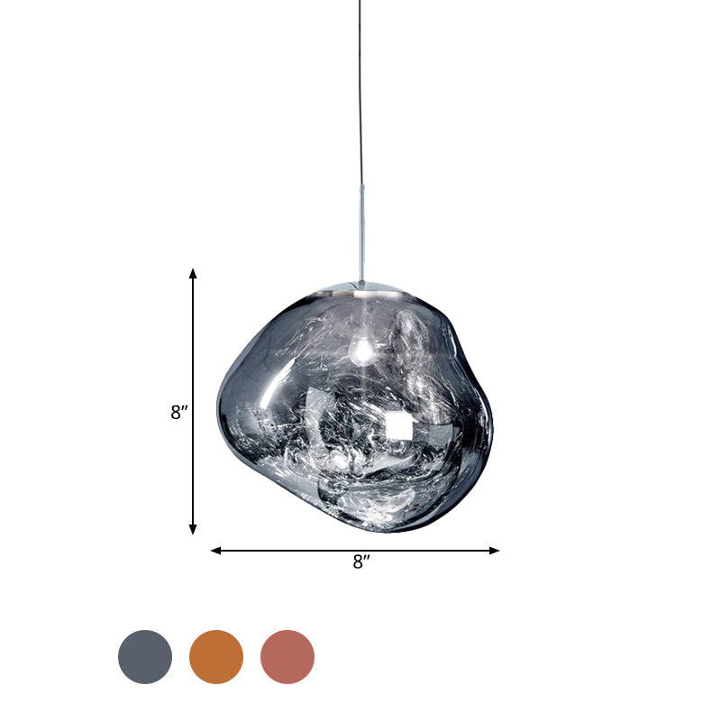 Contemporary Irregular Pendant Lighting Zilver/Rode Glas 1 Licht Eetkamer Hanglamp, 8"/12" Breed