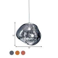 Contemporary Irregular Pendant Lighting Zilver/Rode Glas 1 Licht Eetkamer Hanglamp, 8"/12" Breed
