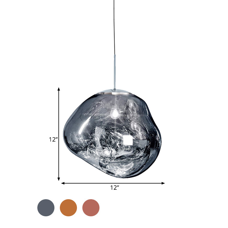 Contemporary Irregular Pendant Lighting Zilver/Rode Glas 1 Licht Eetkamer Hanglamp, 8"/12" Breed
