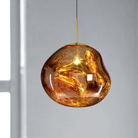 Contemporary Irregular Pendant Lighting Zilver/Rode Glas 1 Licht Eetkamer Hanglamp, 8"/12" Breed
