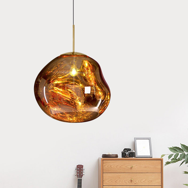 Contemporary Irregular Pendant Lighting Zilver/Rode Glas 1 Licht Eetkamer Hanglamp, 8"/12" Breed