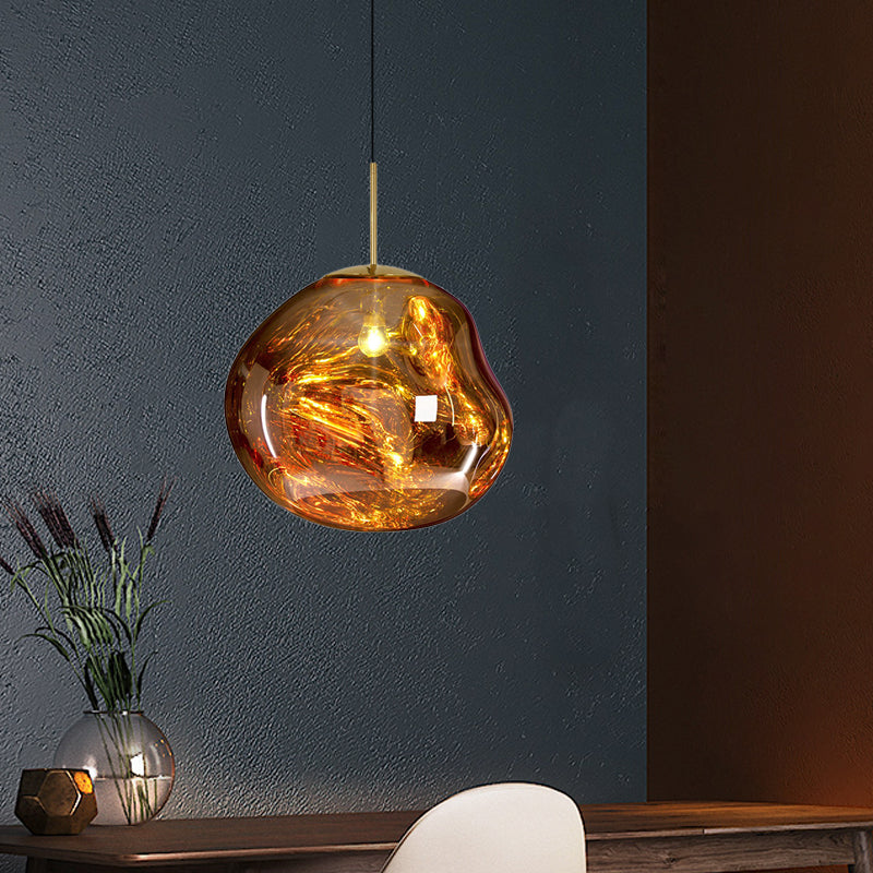 Contemporary Irregular Pendant Lighting Zilver/Rode Glas 1 Licht Eetkamer Hanglamp, 8"/12" Breed