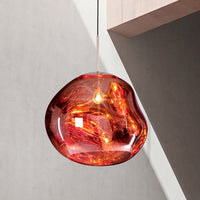 Contemporary Irregular Pendant Lighting Zilver/Rode Glas 1 Licht Eetkamer Hanglamp, 8"/12" Breed