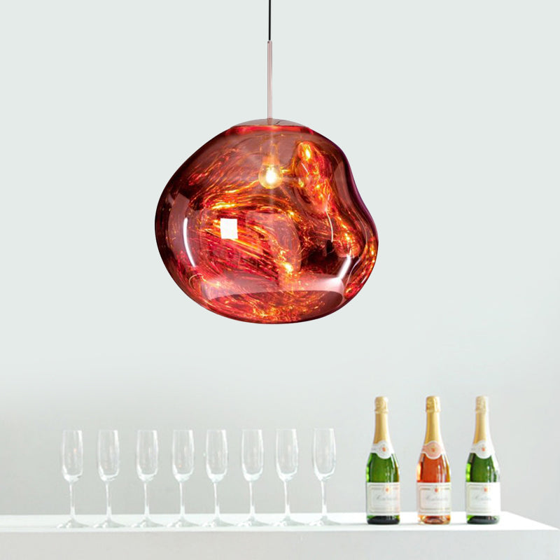 Contemporary Irregular Pendant Lighting Zilver/Rode Glas 1 Licht Eetkamer Hanglamp, 8"/12" Breed