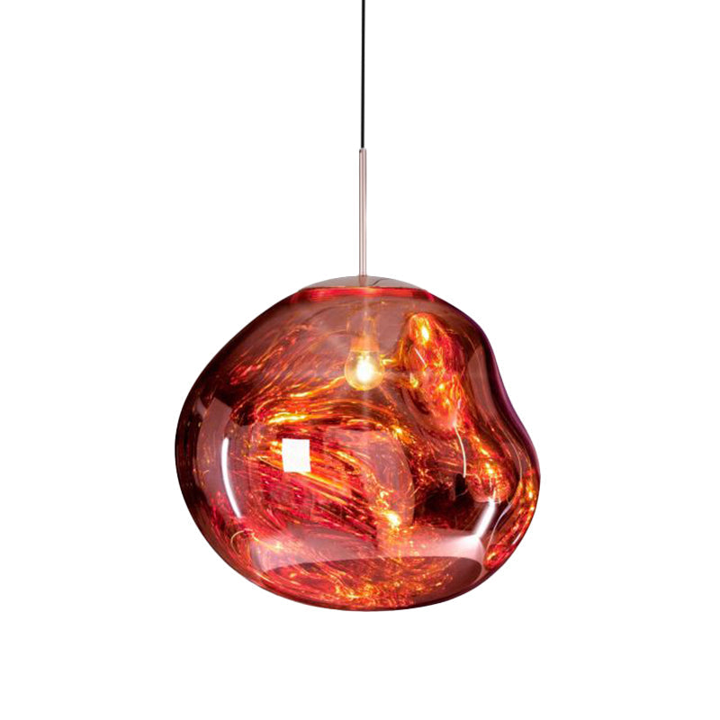 Contemporary Irregular Pendant Lighting Zilver/Rode Glas 1 Licht Eetkamer Hanglamp, 8"/12" Breed
