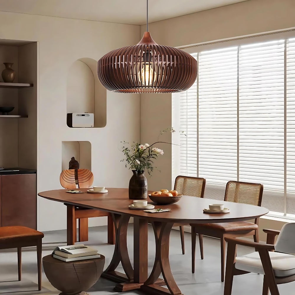 De Halo van Zen Japandi Houten Hanglamp