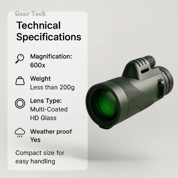 Compacte 600x ultrazoom-monoculair | HD-lens, lichtgewicht en ideaal voor wandelen, vogels spotten en sportevenementen