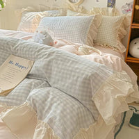 Gingham Ruit Rimpelrand Beddengoed Set