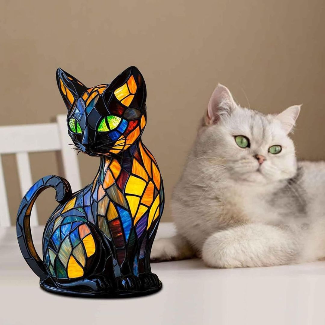 Decoratieve Kat Lamp met Mozaïekontwerp en Warme Sfeerverlichting – Stijlvolle Woondecoratie