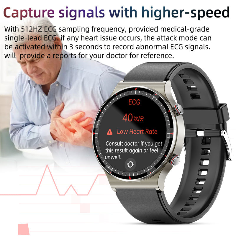 Medische EKG-Smartwatch | CFDA-gecertificeerd | 512Hz Hoge Precisie Biosensor | SpO2- & Hartslagmonitoring | AI-gebaseerde Ademhalingsanalyse | IP67 Waterdicht