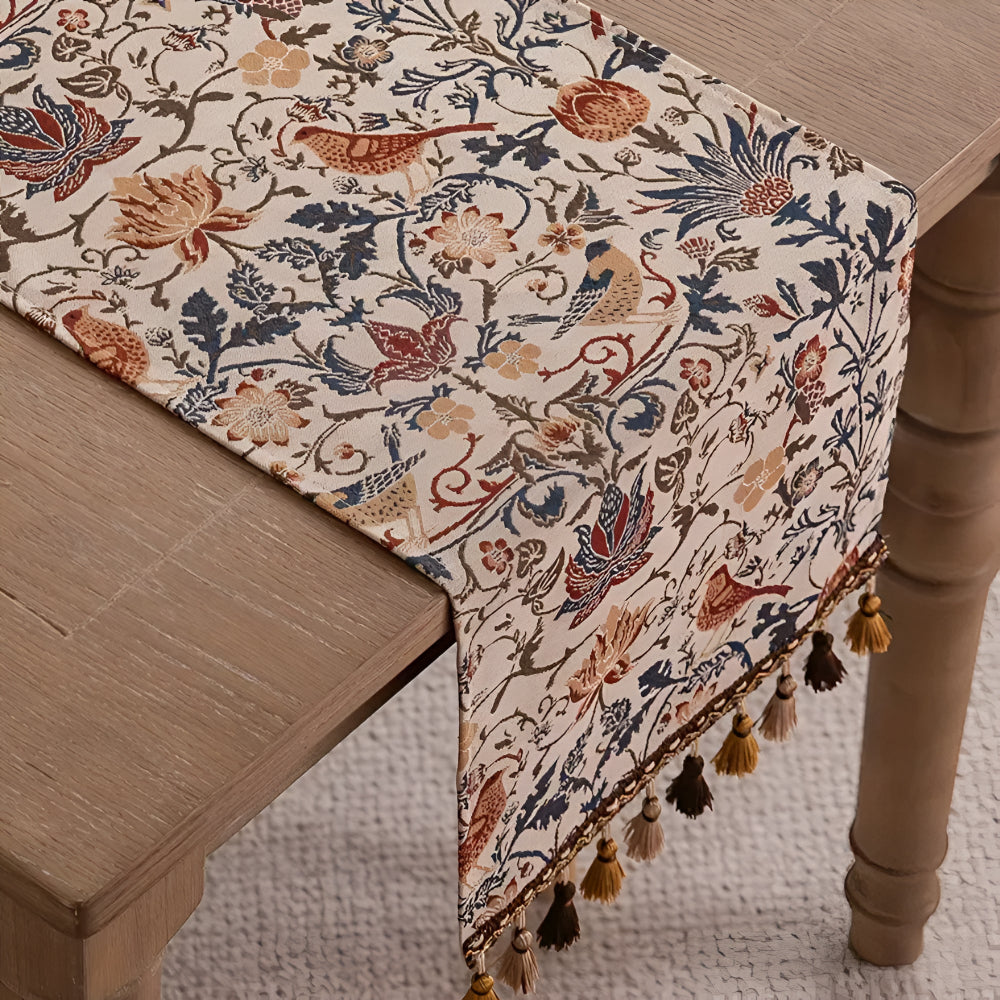 Vintage Bloemen & Vogel Jacquard Tafelkleed