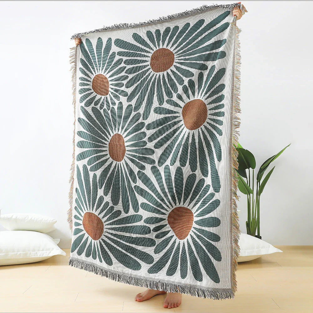 Floral Daisy Boho Geweven Deken