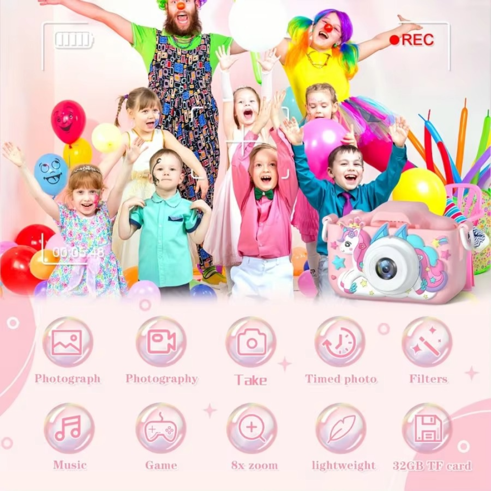 Unicorn HD Kindercamera met 32GB Oplaadbare Batterij - Leg Geweldige Foto's en Video's Vast!