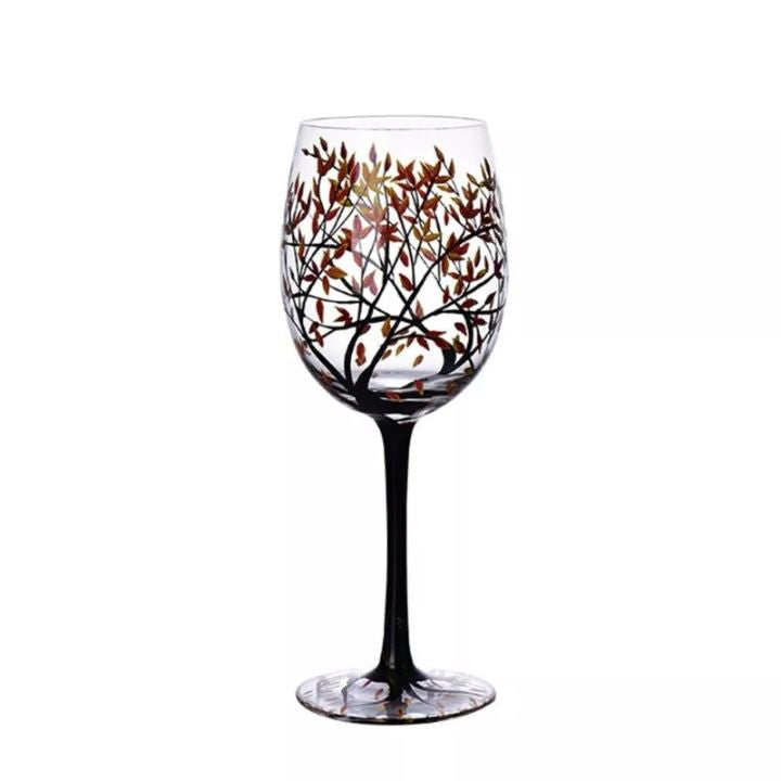 VinoVerve | Vier-Seizoenen Boom -Wijnglas | Handbeschilderde Kunstzinnige Glazen
