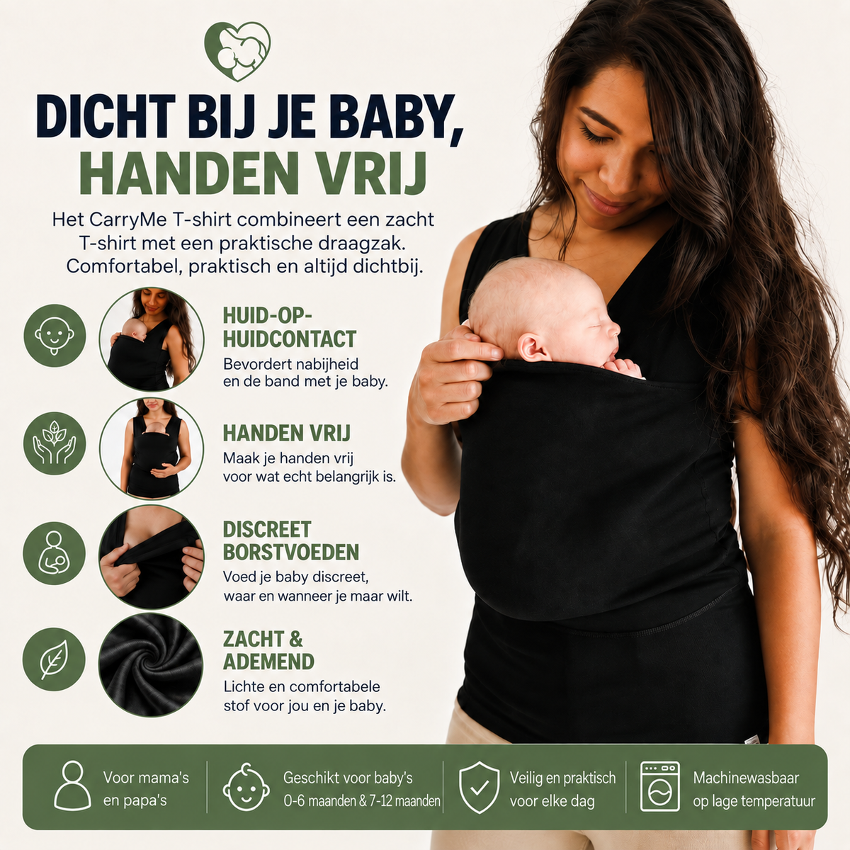 CarryMe Draag T-shirt voor Baby – Comfortabel T-shirt met Borstvoedingsfunctie