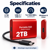 DataSprint Externe SSD 2TB voor PC Gamers – USB-C Opslag tot 1050 MB/s