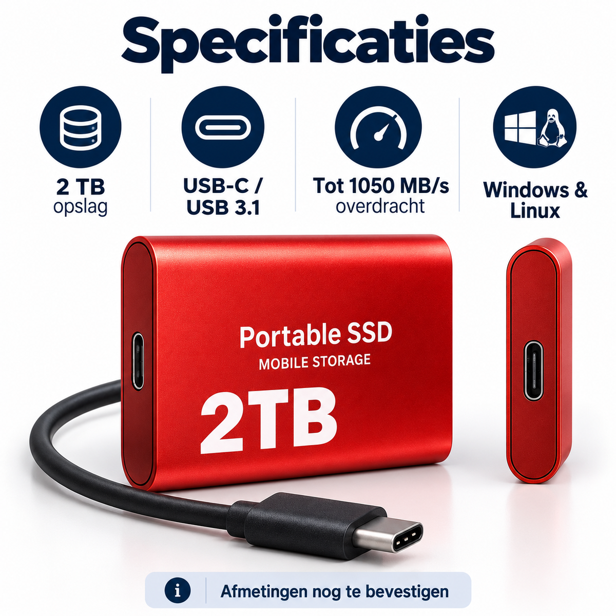 DataSprint Externe SSD 2TB voor PC Gamers – USB-C Opslag tot 1050 MB/s