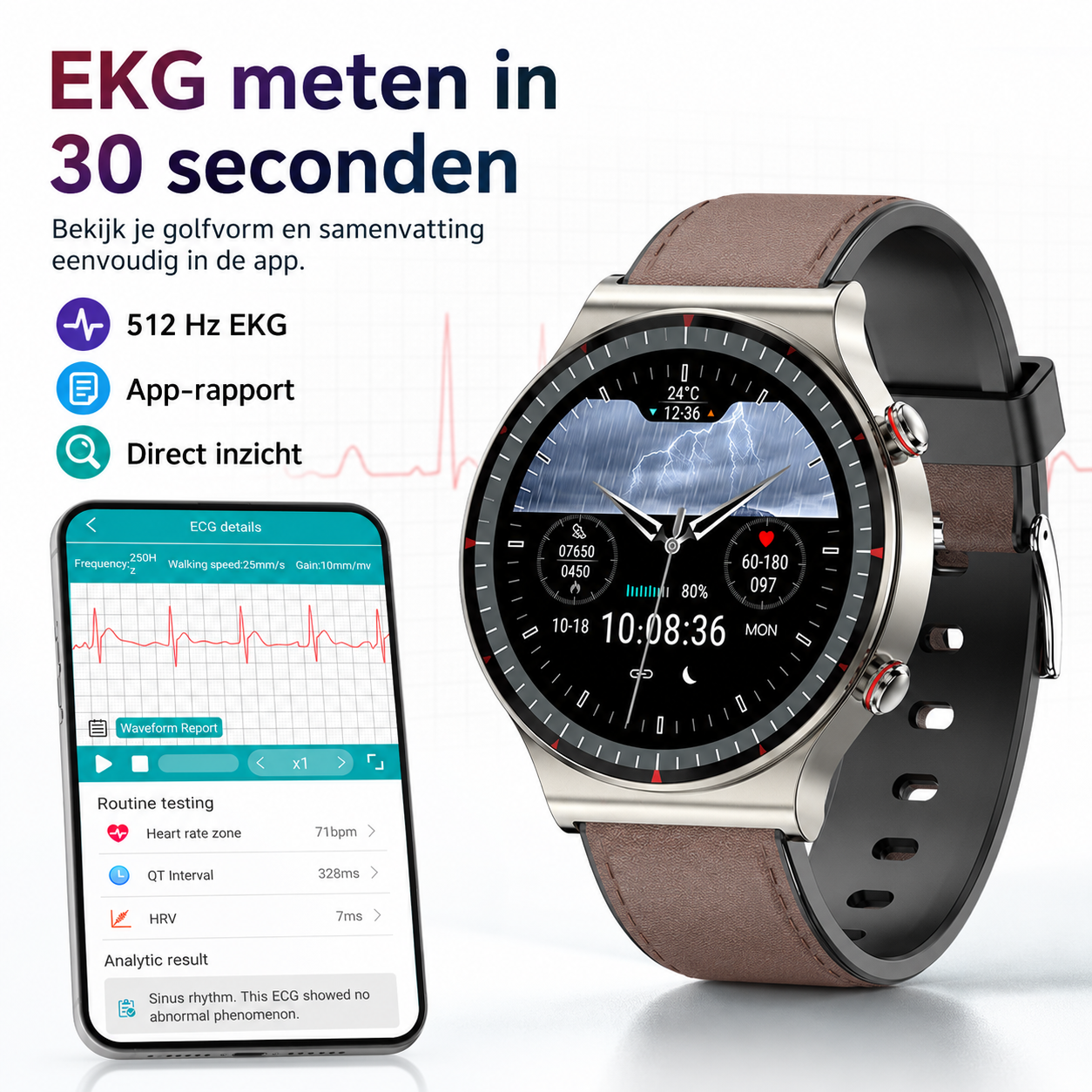 Medische EKG-Smartwatch | CFDA-gecertificeerd | 512Hz Hoge Precisie Biosensor | SpO2- & Hartslagmonitoring | AI-gebaseerde Ademhalingsanalyse | IP67 Waterdicht