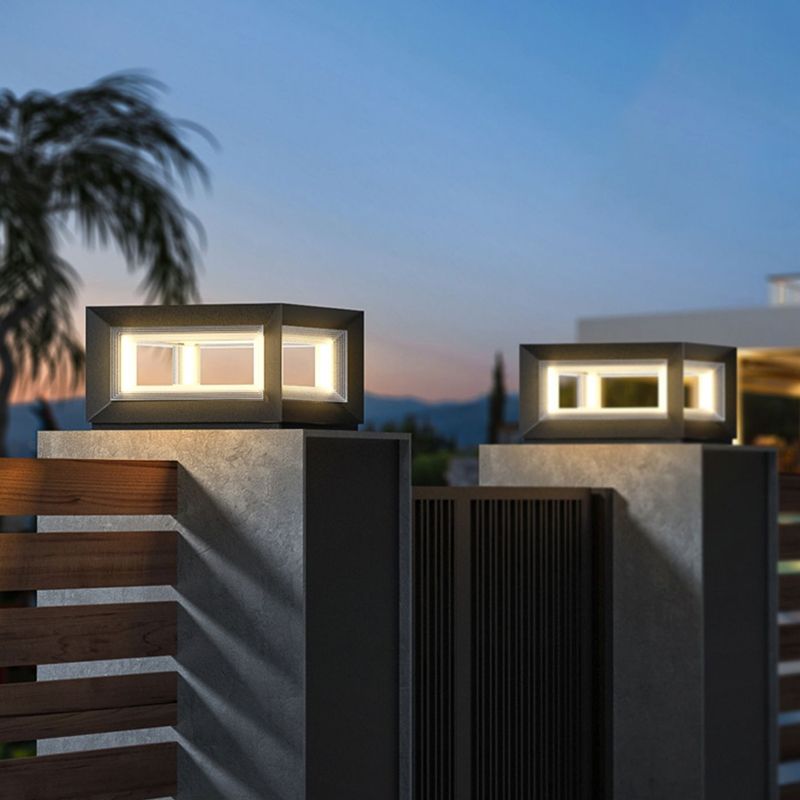 Ray Hedendaagse LED Cube Metalen Buitenlampen, Zwart