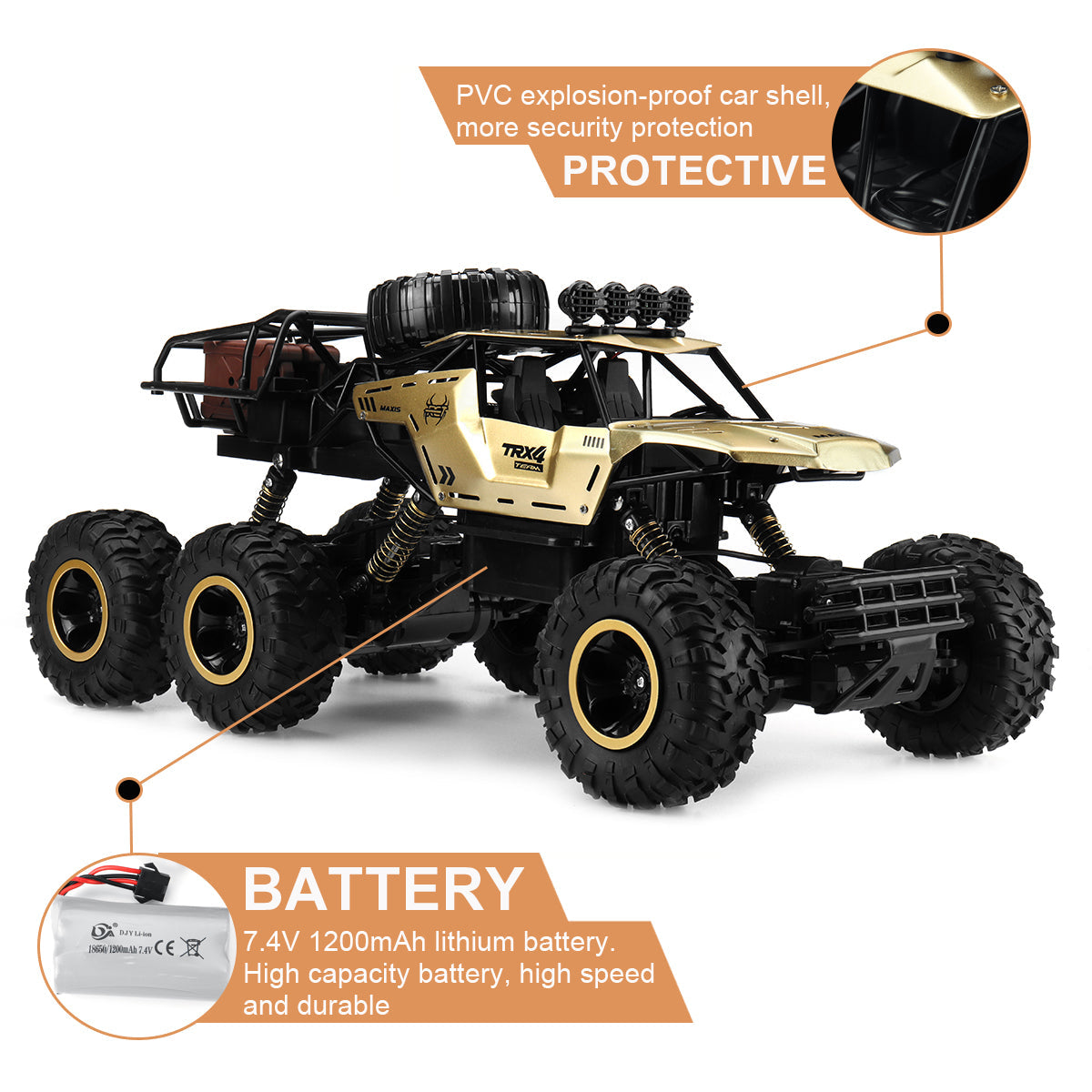 TerraX – RC-Monstertruck 6-Wiel Offroad 1:12 – Voor Kinderen & Buitenfans
