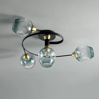 Valentina Flush Mount Plafondlamp, Glas, Zwart/Goud, Eetkamer