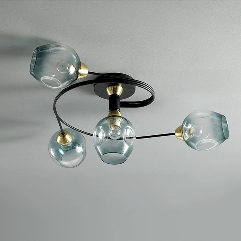 Valentina Flush Mount Plafondlamp, Glas, Zwart/Goud, Eetkamer